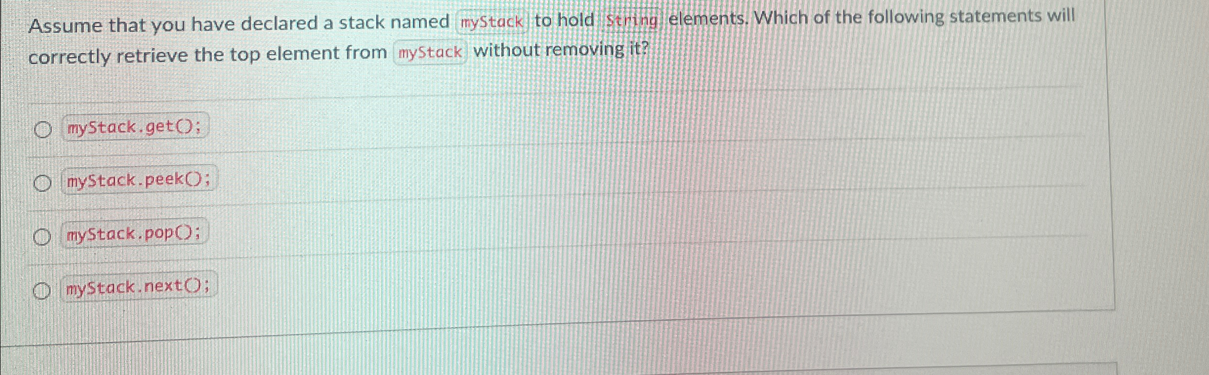 Assume that you have declared a stack named