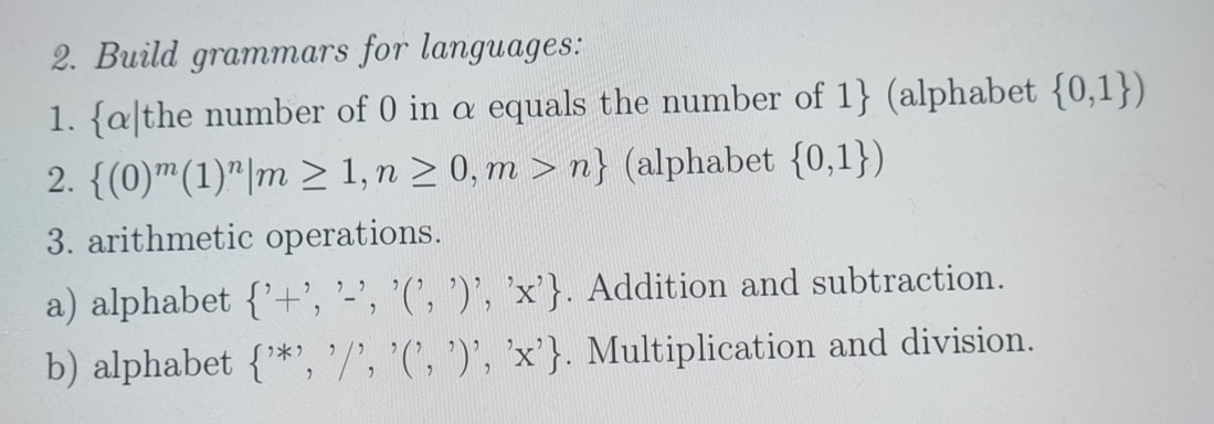 Build grammars for languages: the number of 0 in