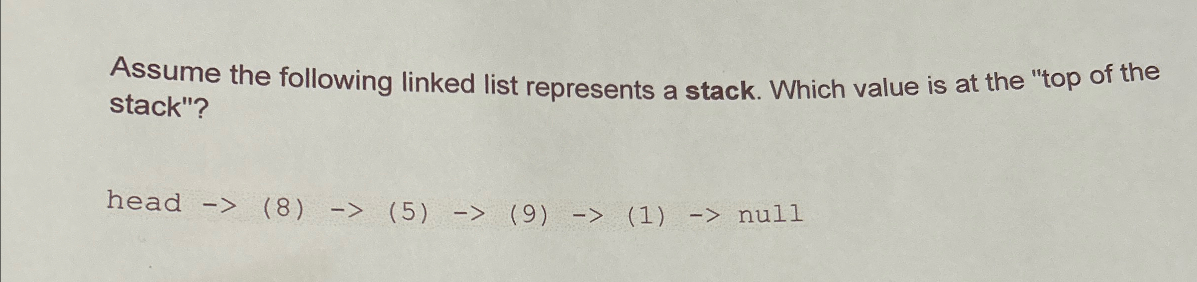 Assume the following linked list represents a