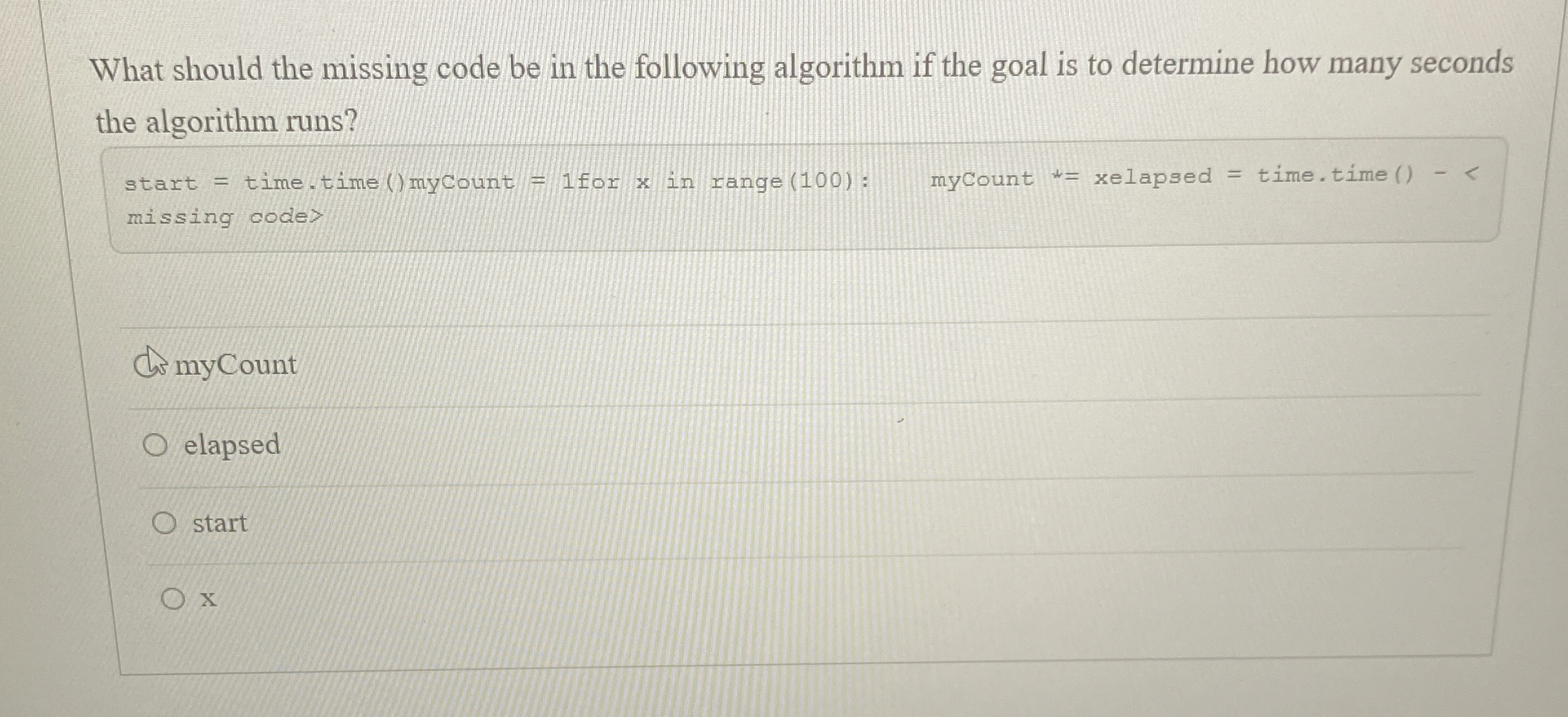What should the missing code be in the following