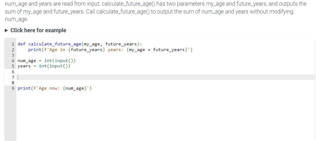 In Python num _ age and years are read from