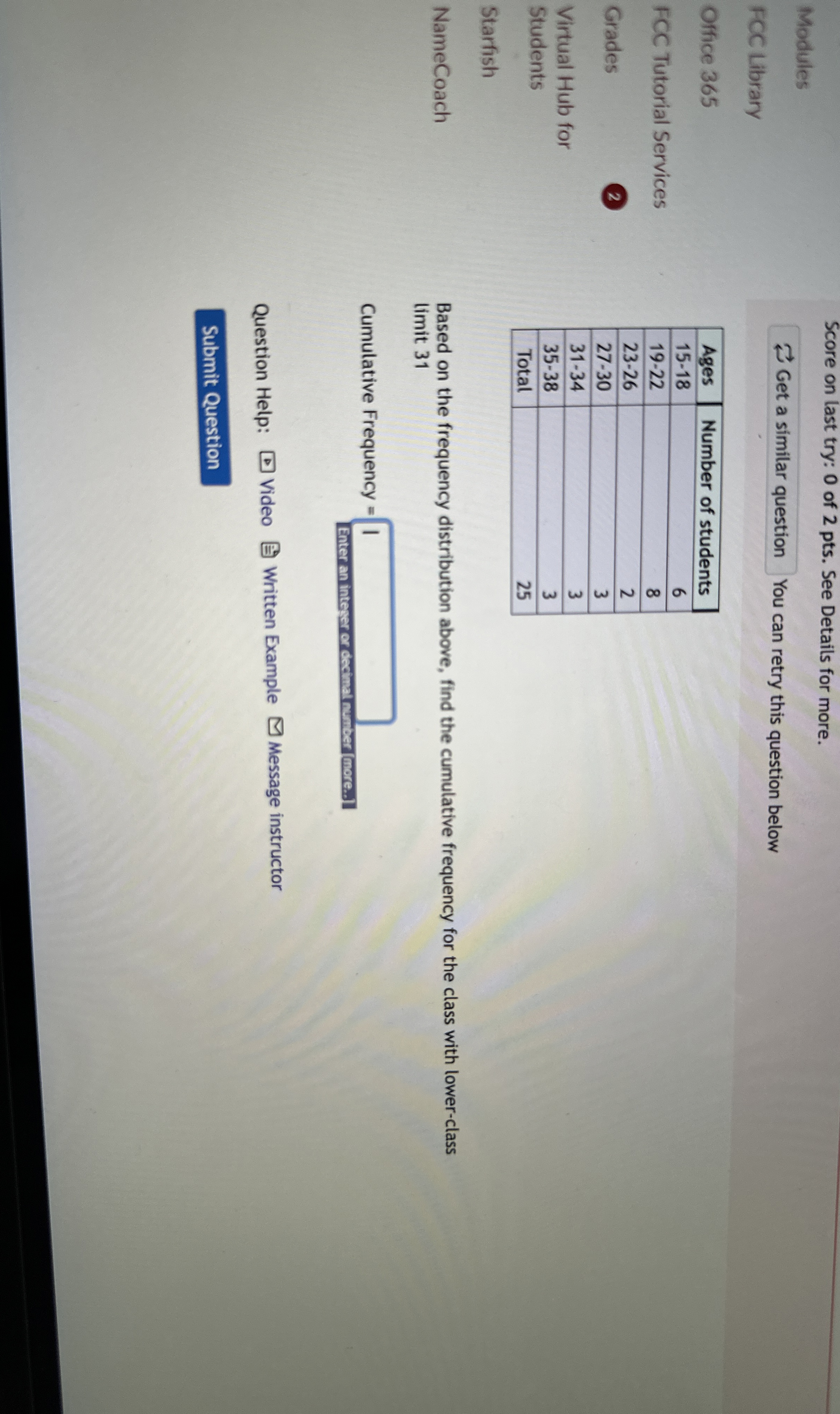 Modules Score on last try: 0 of 2 pts . See