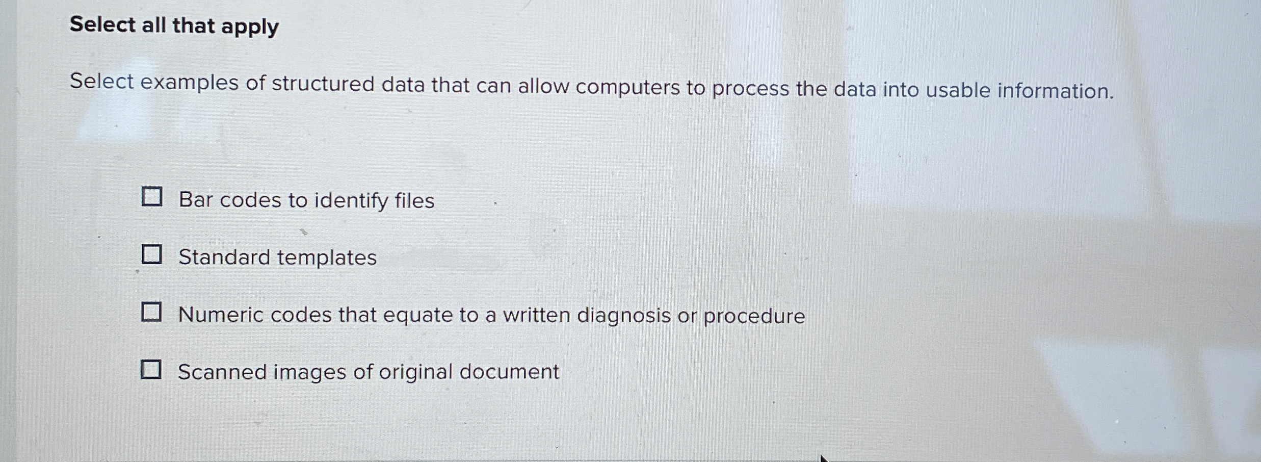 Select all that apply Select examples of