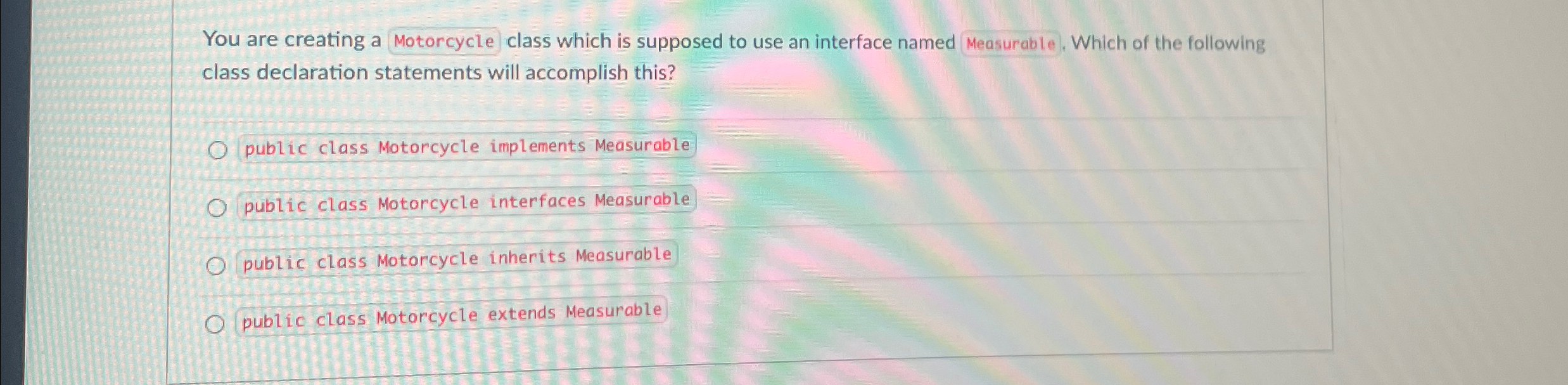 You are creating a Motorcycle class which is