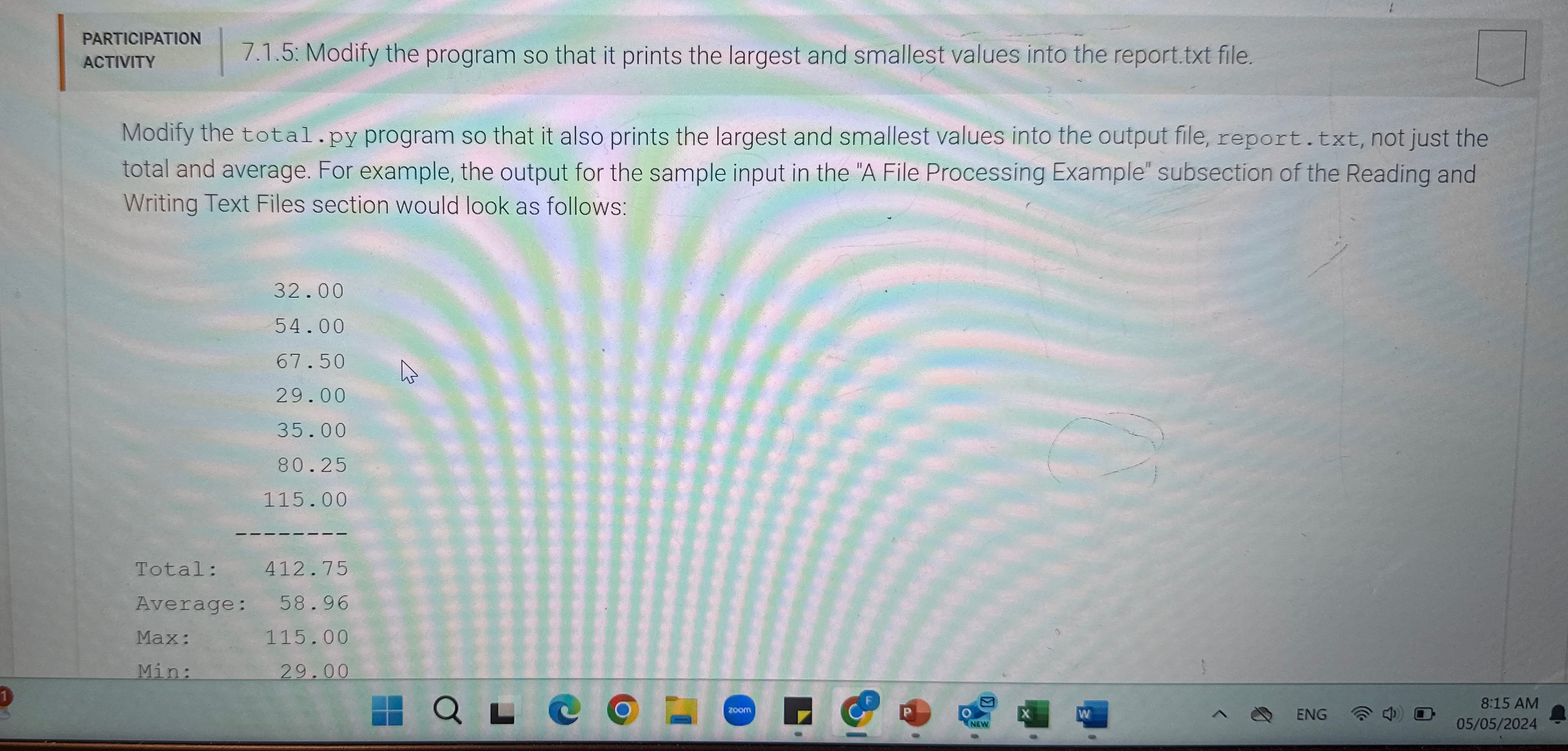 PARTICIPATION ACTIVITY 7 . 1 . 5 : Modify the