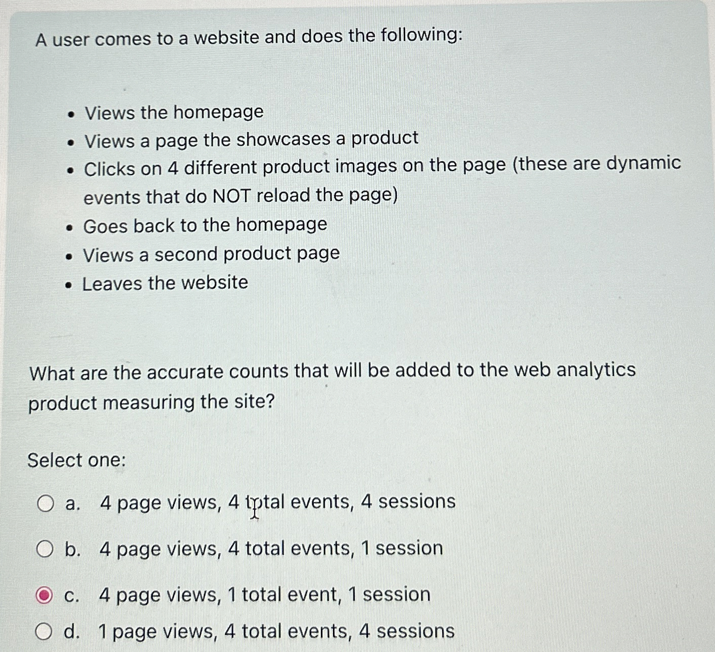 A user comes to a website and does the following: