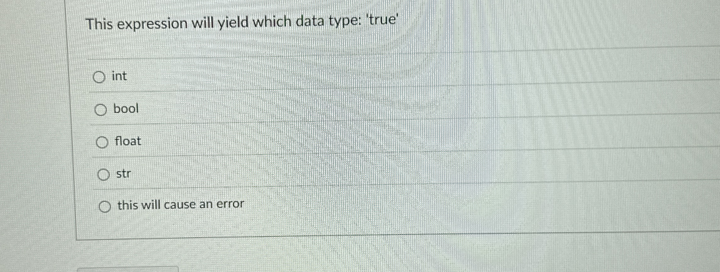 This expression will yield which data type: