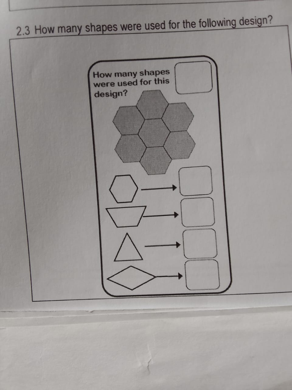 2 . 3 How many shapes were used for the following
