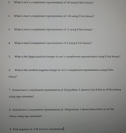 What is two's complement representation of 3 4