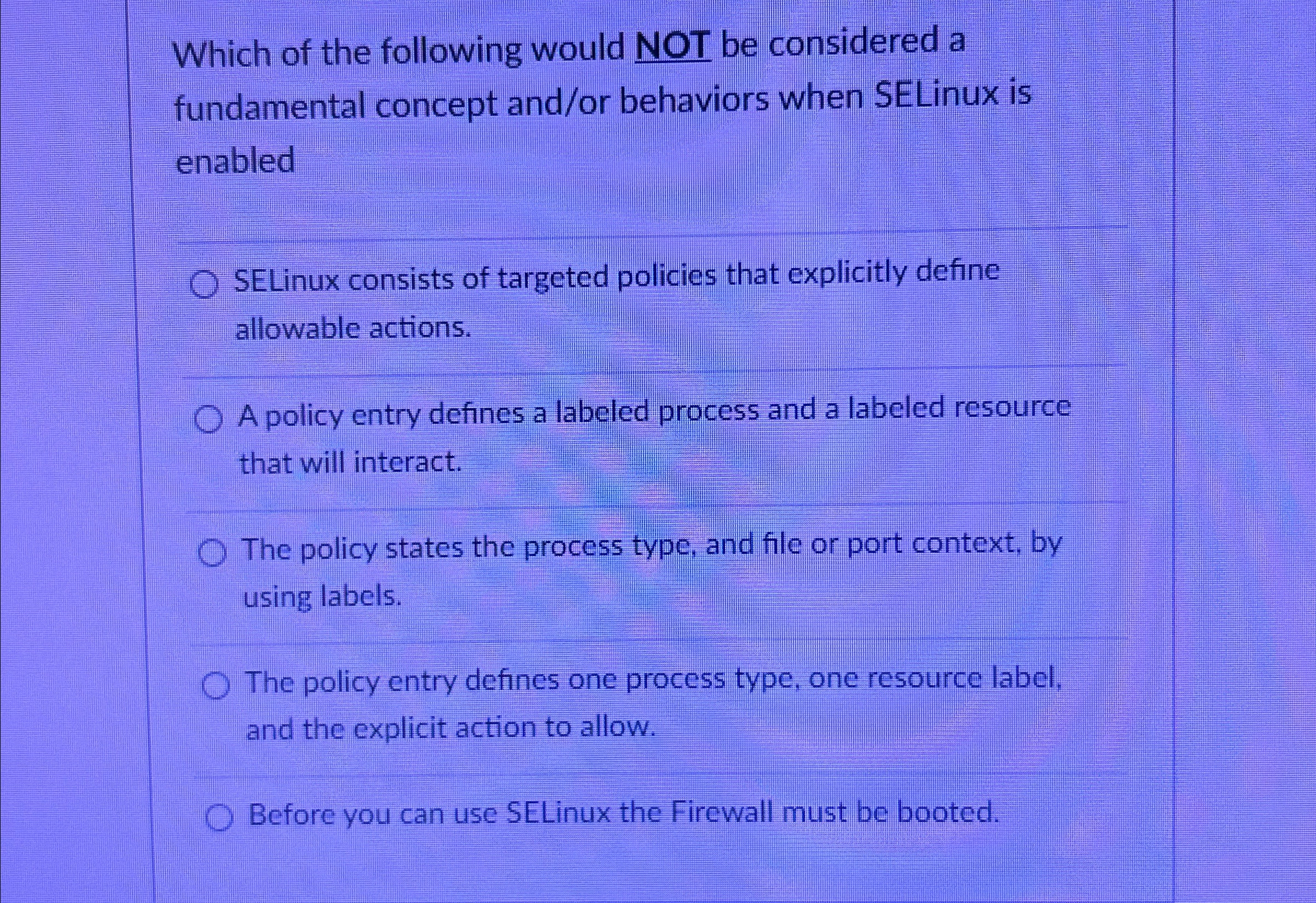 Which of the following would NOT be considered a