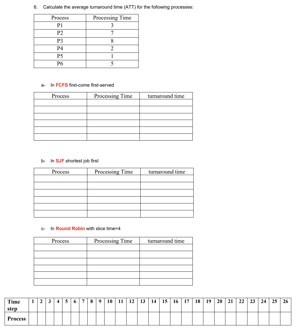 Calculate the average turnaround time ( ATT ) for