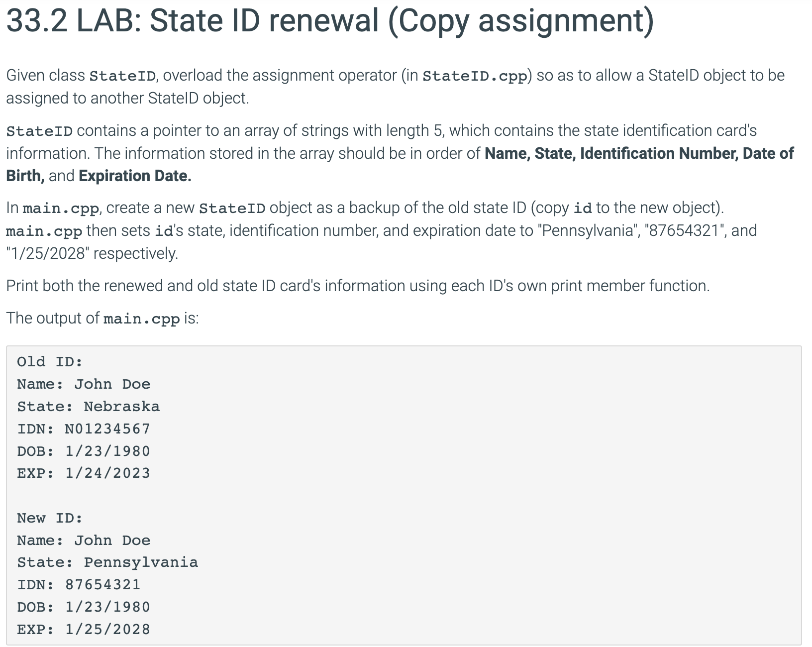 3 3 . 2 LAB: State ID renewal ( Copy assignment )