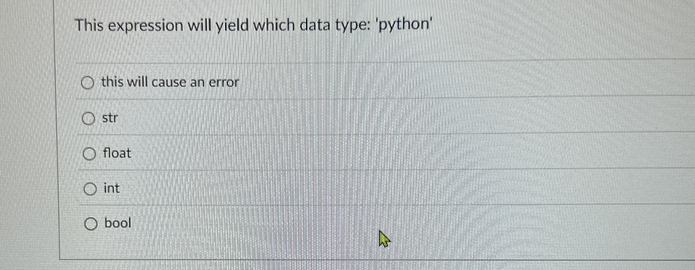 This expression will yield which data type: