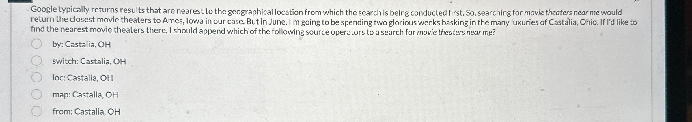 Google typically returns results that are nearest