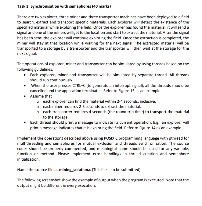 Task 3 : Synchronisation with semaphores ( 4 0