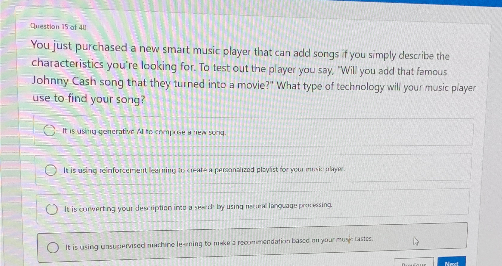 Question 1 5 of 4 0 You just purchased a new