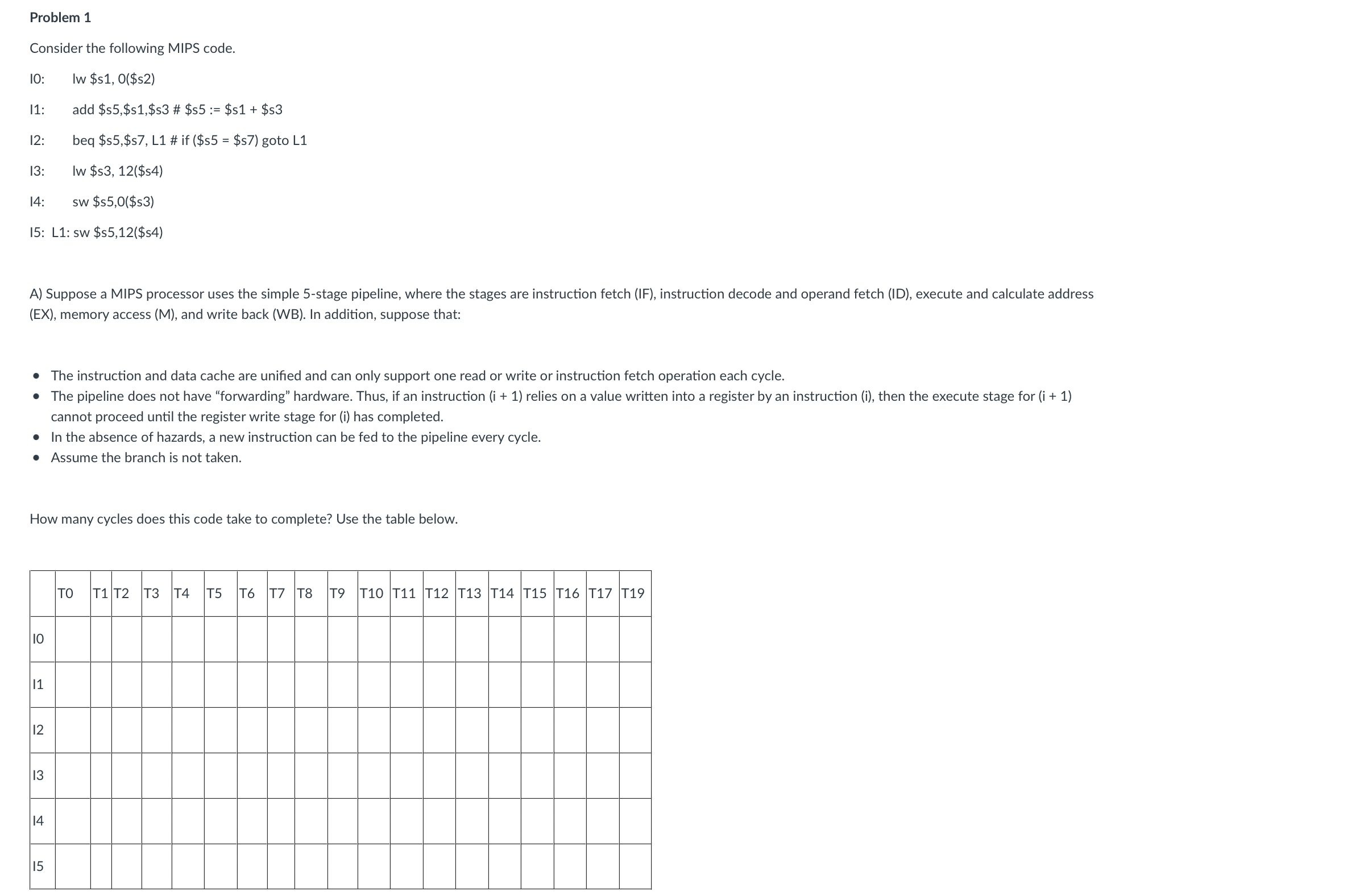 Problem 1 Consider the following MIPS code. A )