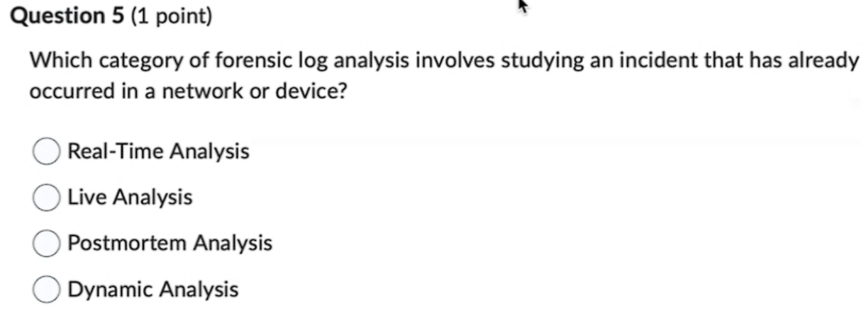 Question 5 ( 1 point ) Which category of forensic