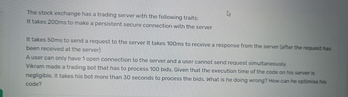 The stock exchange has a trading server with the