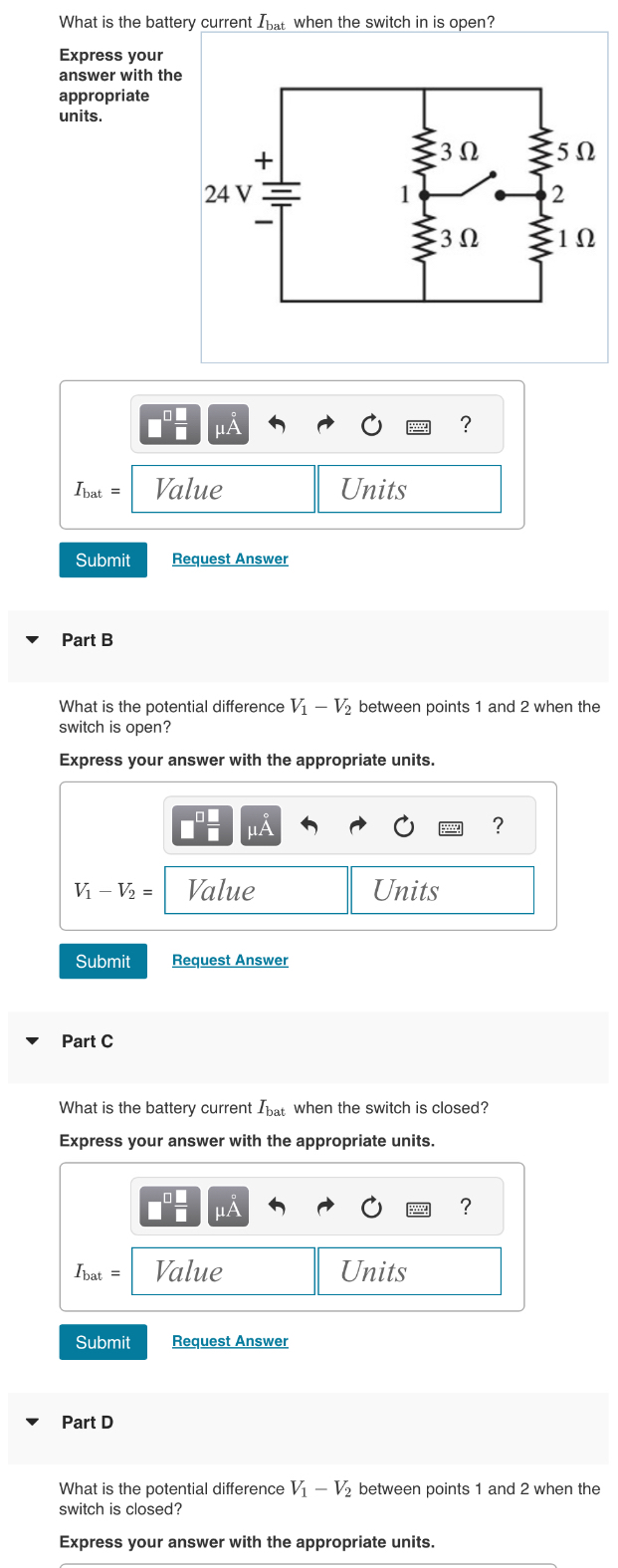 What is the battery current I b a t when the
