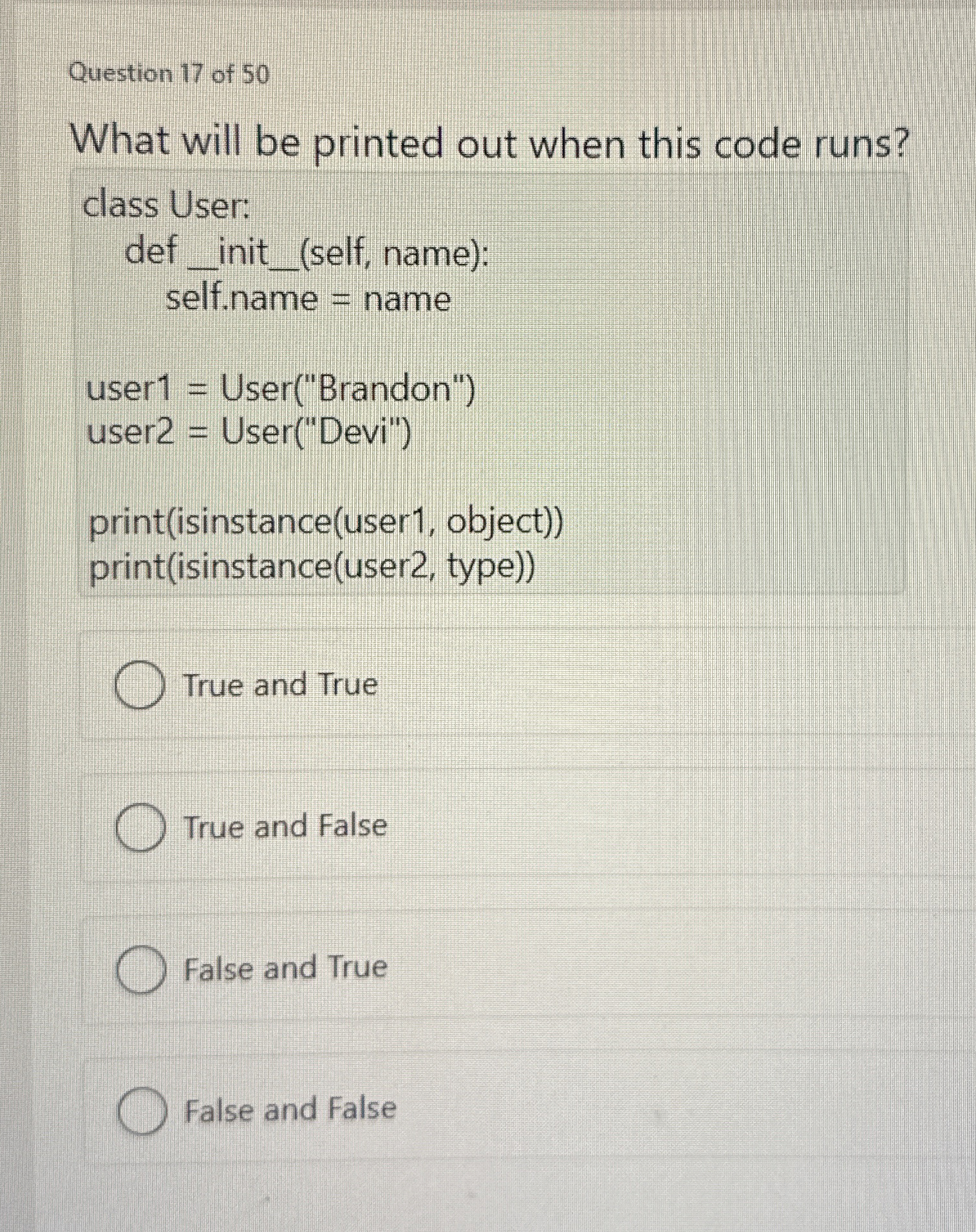 Question 1 7 of 5 0 What will be printed out when
