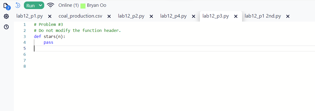 In lab 1 2 _ p 3 . py , in python create an