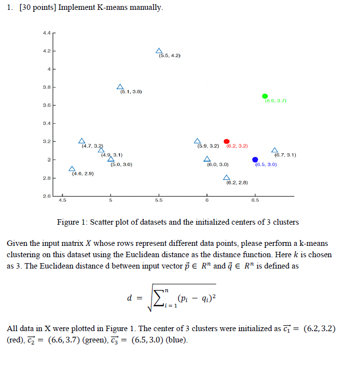 [ 3 0 points ] Implement K - means manually.