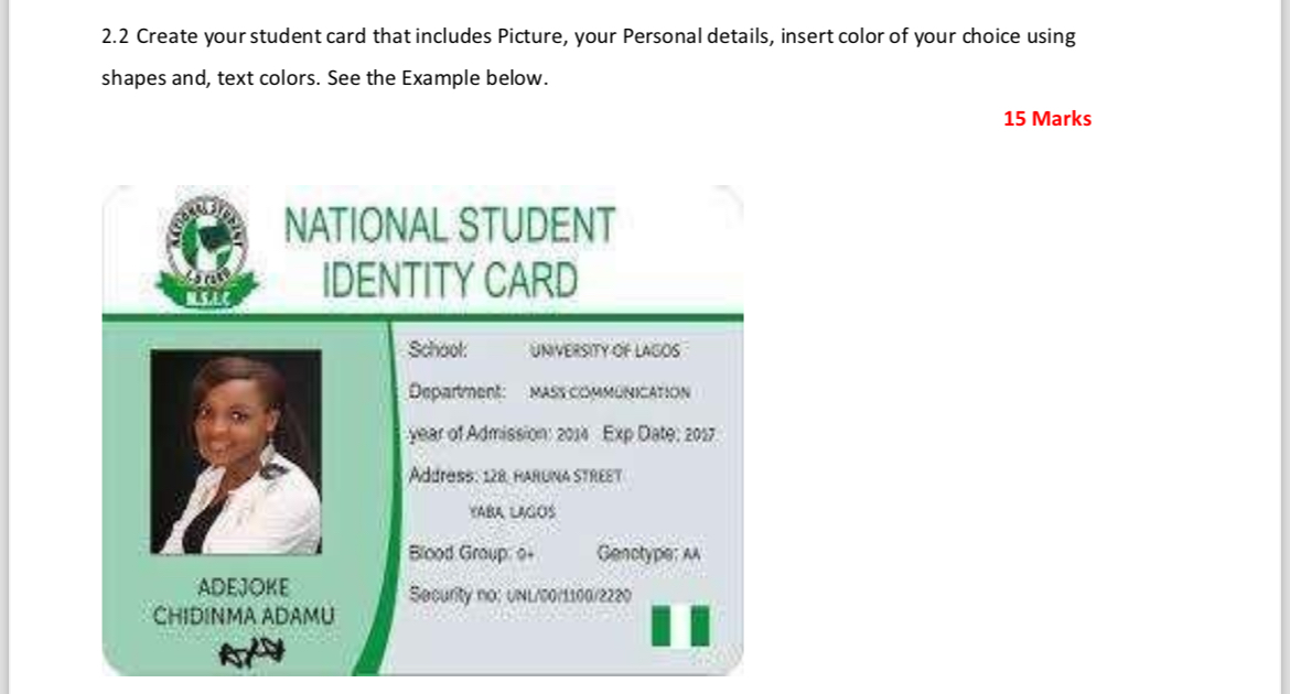 2 . 2 Create your student card that includes