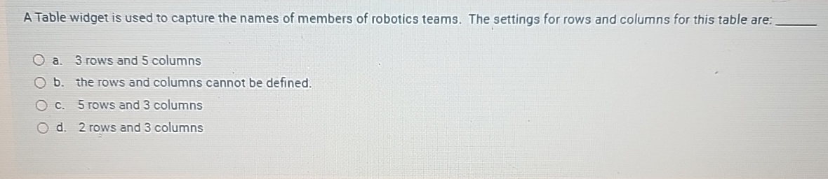 A Table widget is used to capture the names of
