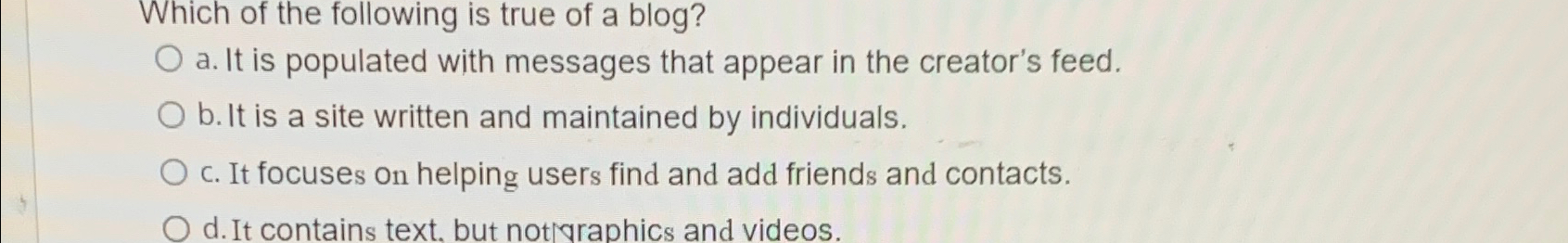 Which of the following is true of a blog? a . It