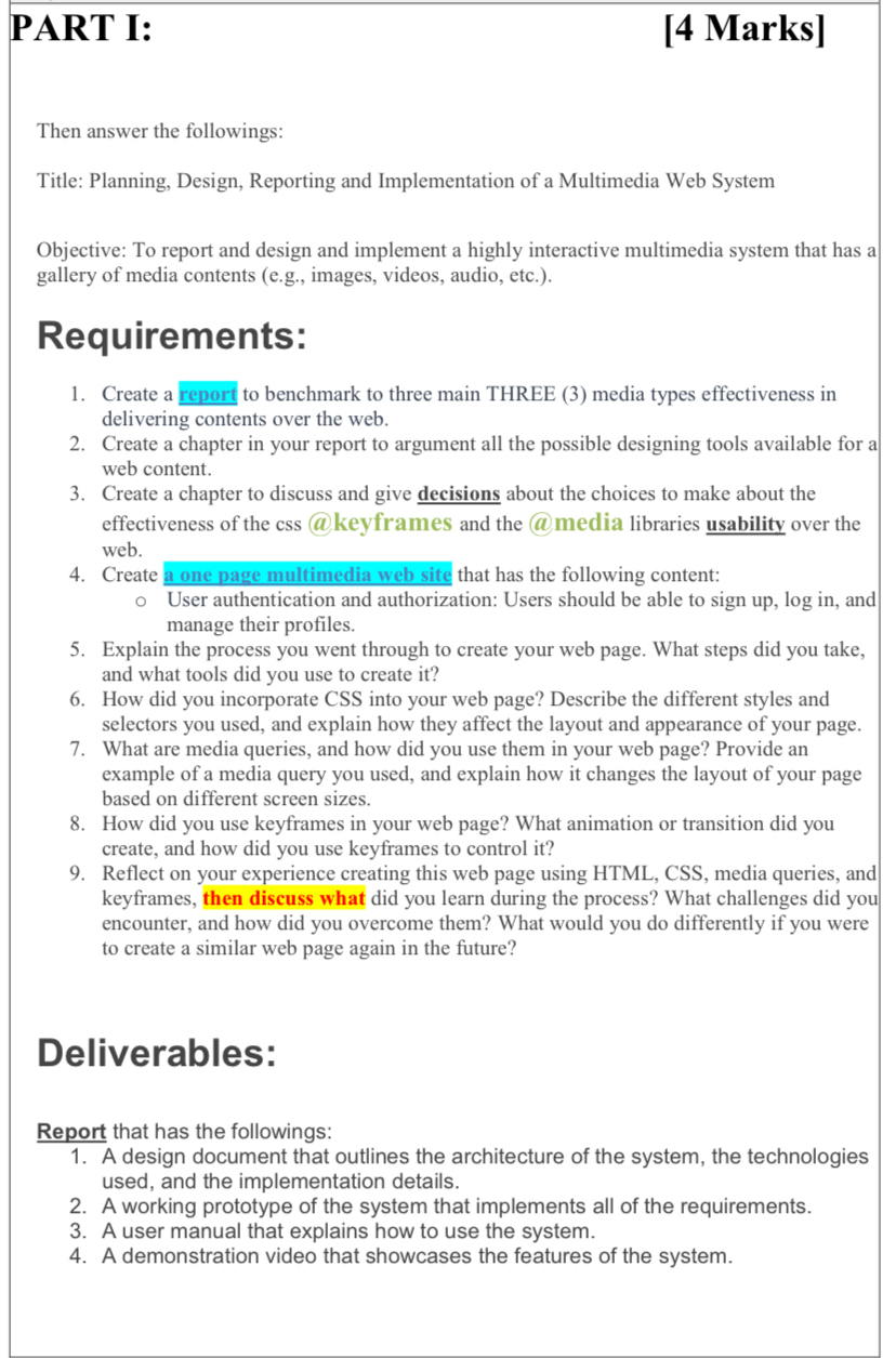 PART I: [ 4 Marks ] Then answer the followings: