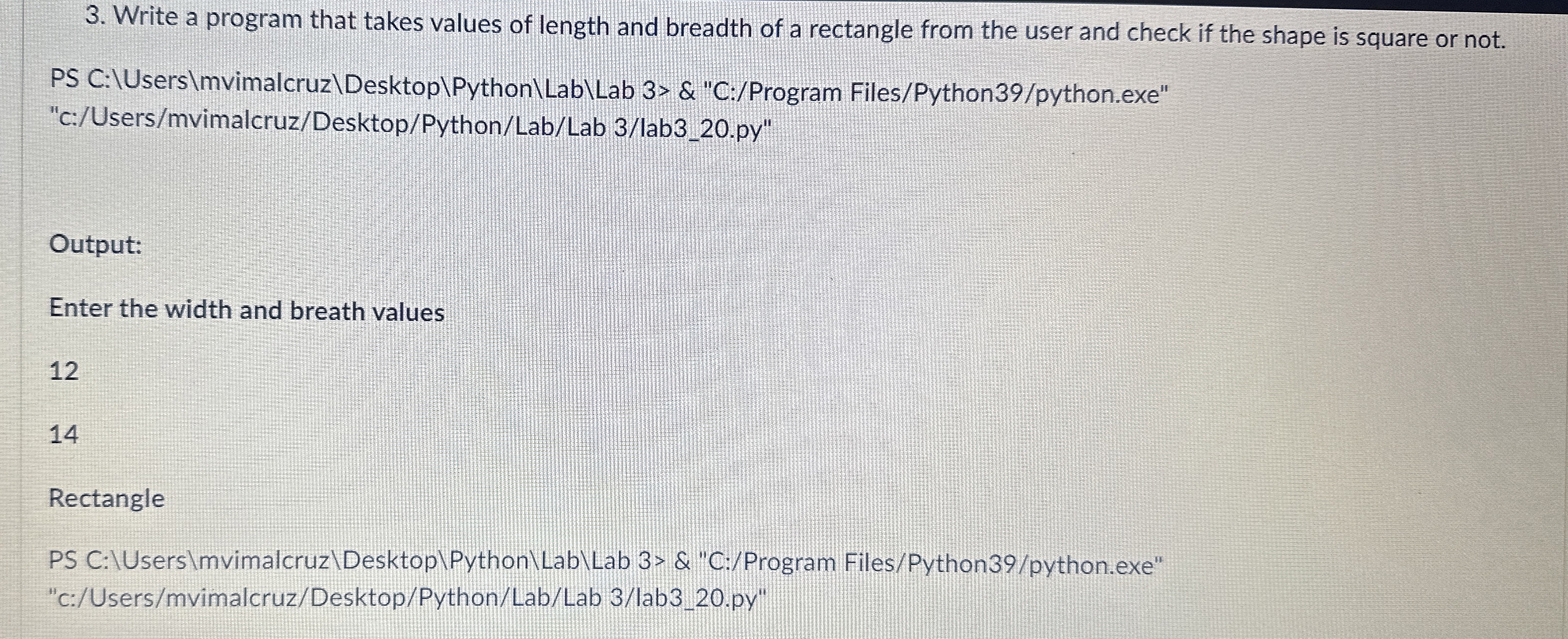 Write a program that takes values of length and