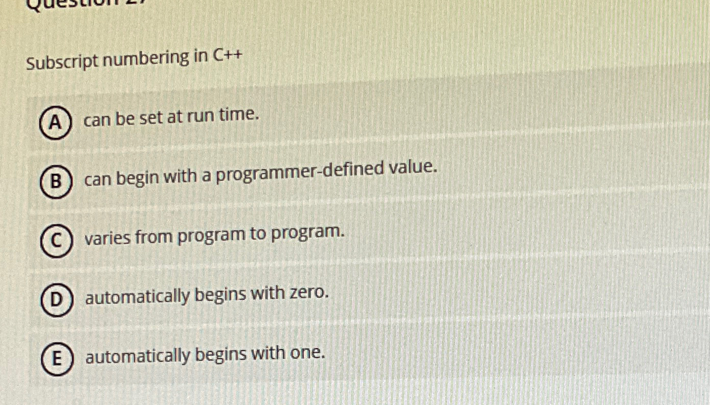 Subscript numbering in C + + can be set at run