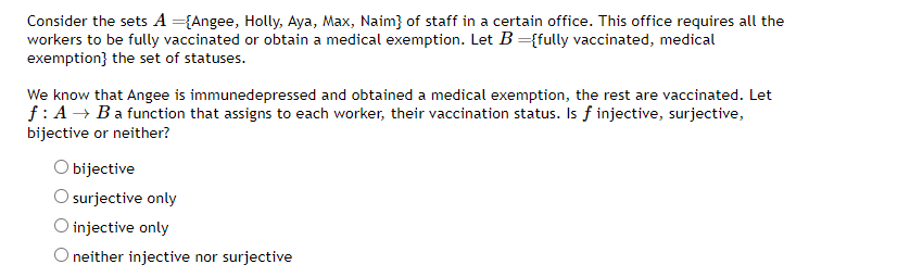 Consider the sets Angee, Holly, Aya, Max, Naim