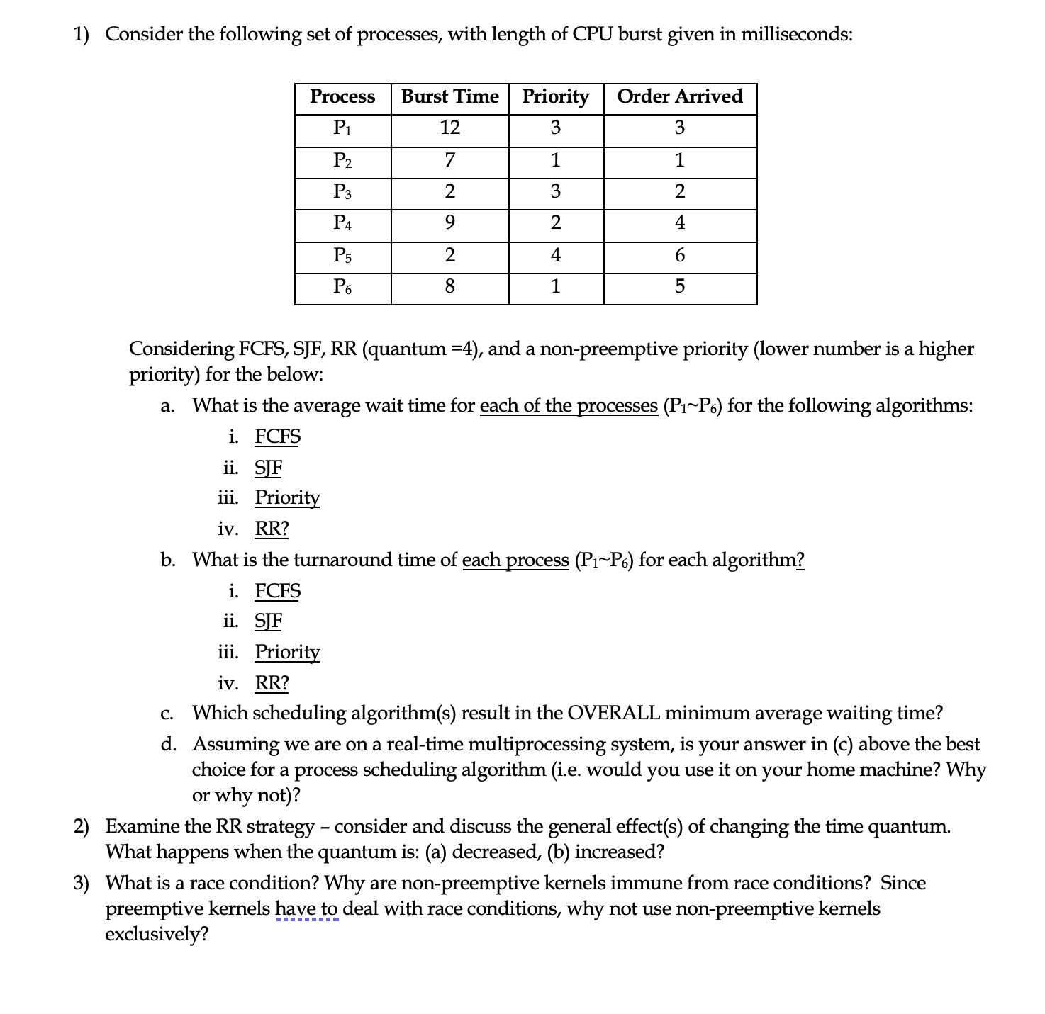 Consider the following set of processes, with