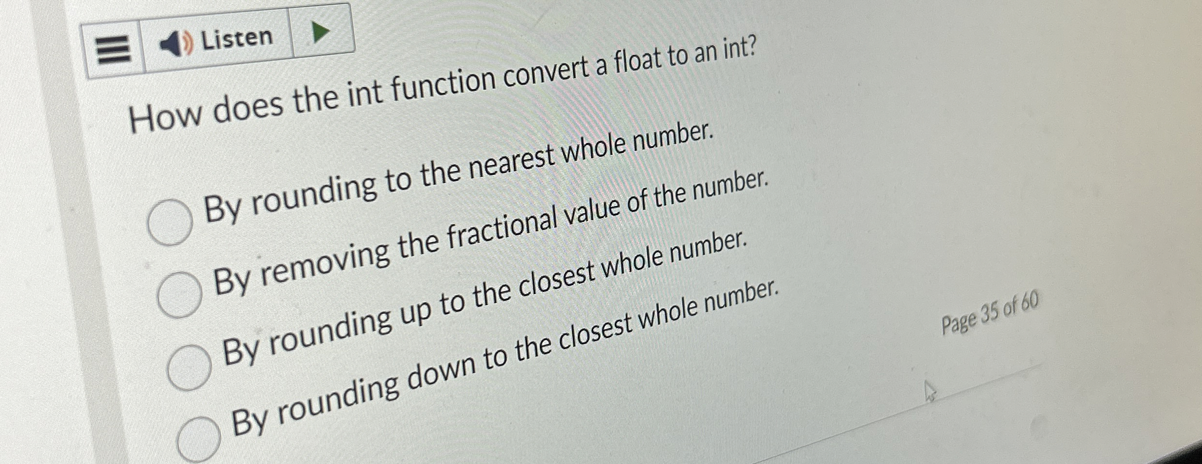 Listen How does the int function convert a float