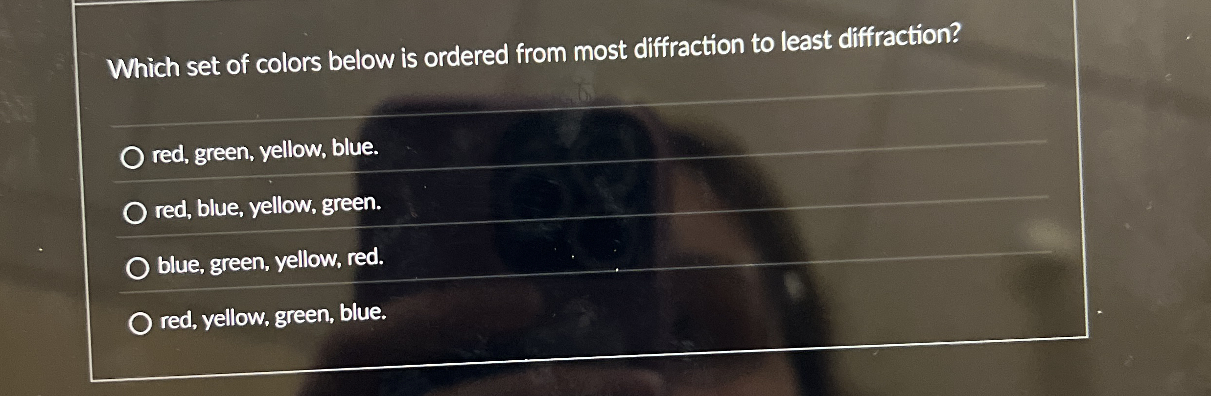 Which set of colors below is ordered from most