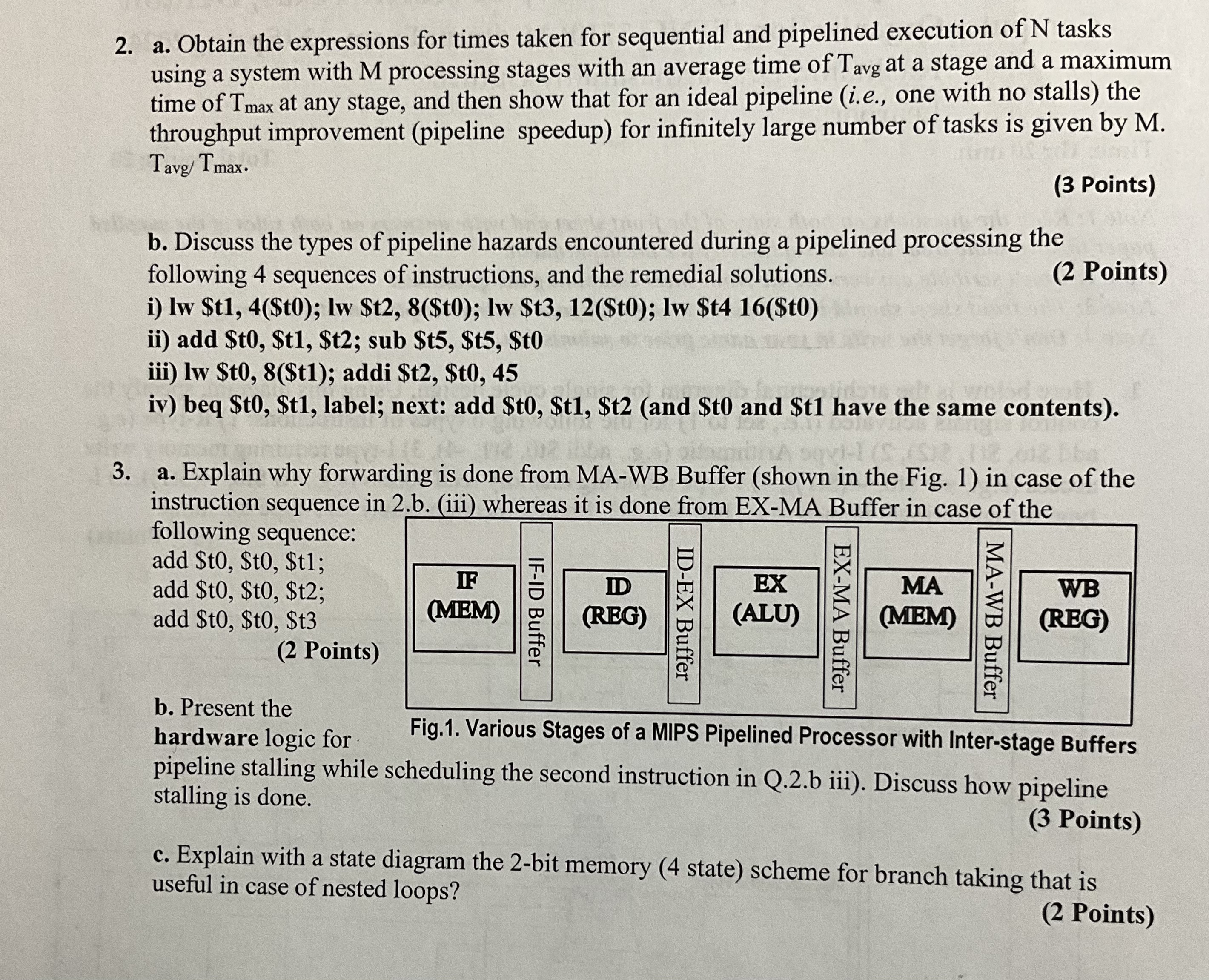 3 . a . Present the hardware logic for pipeline