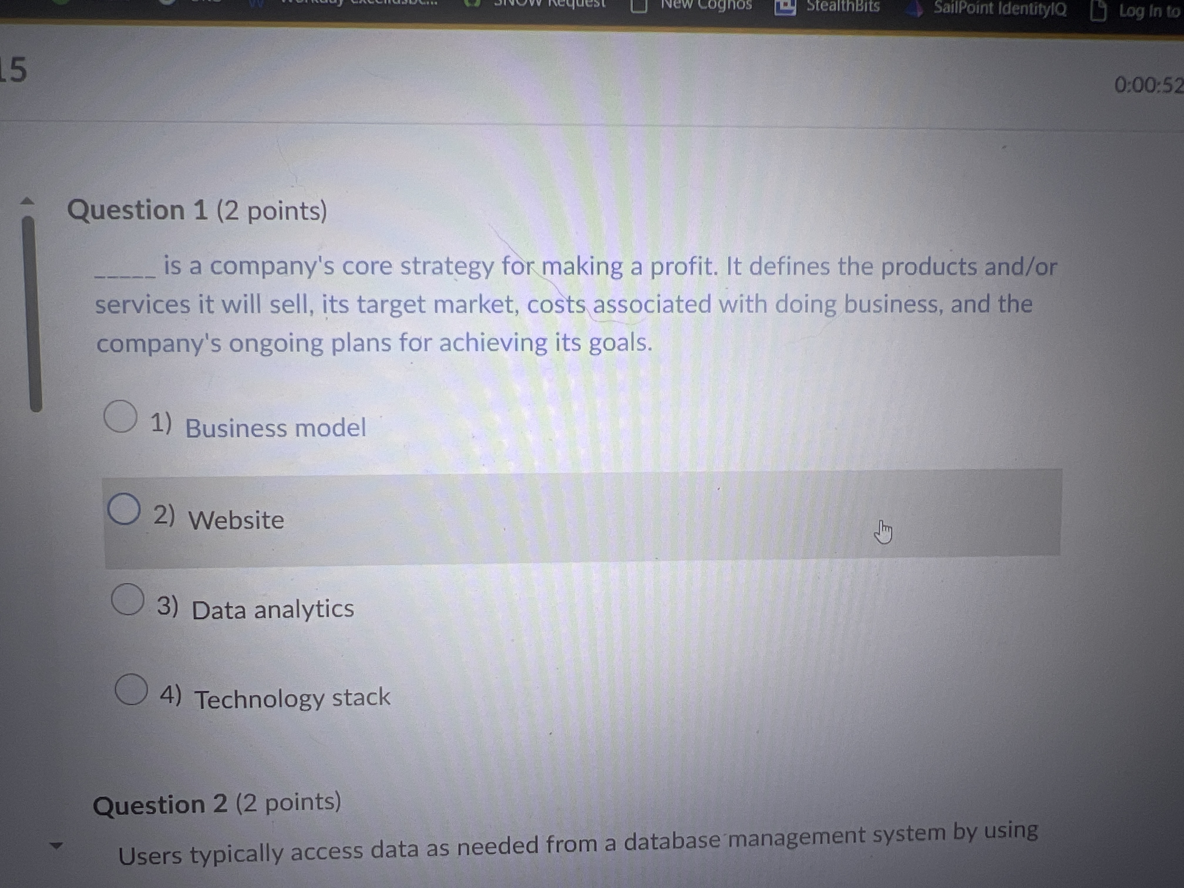 Question 1 ( 2 points ) is a company's core