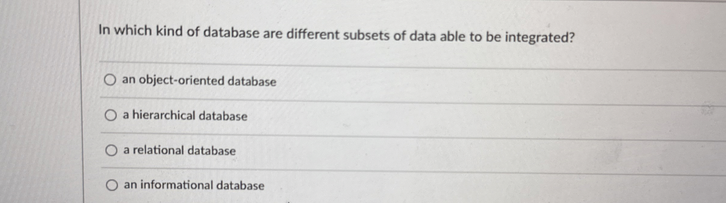 In which kind of database are different subsets