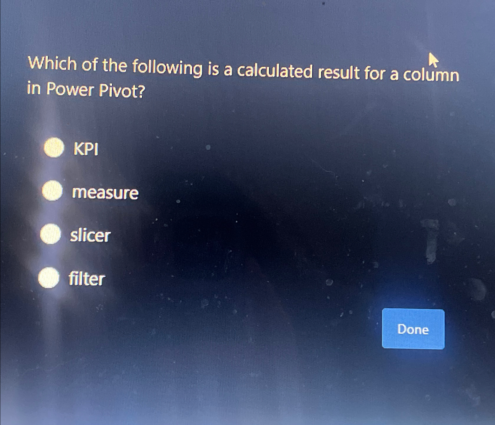 Which of the following is a calculated result for