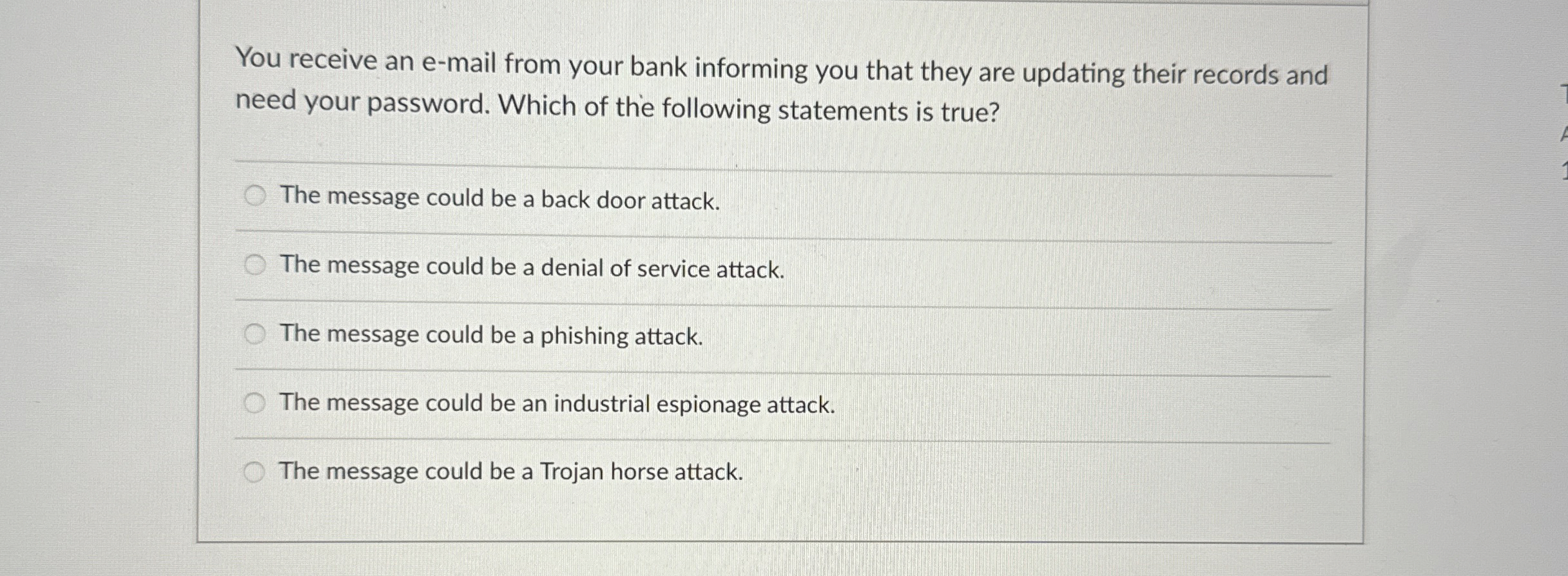 You receive an e - mail from your bank informing