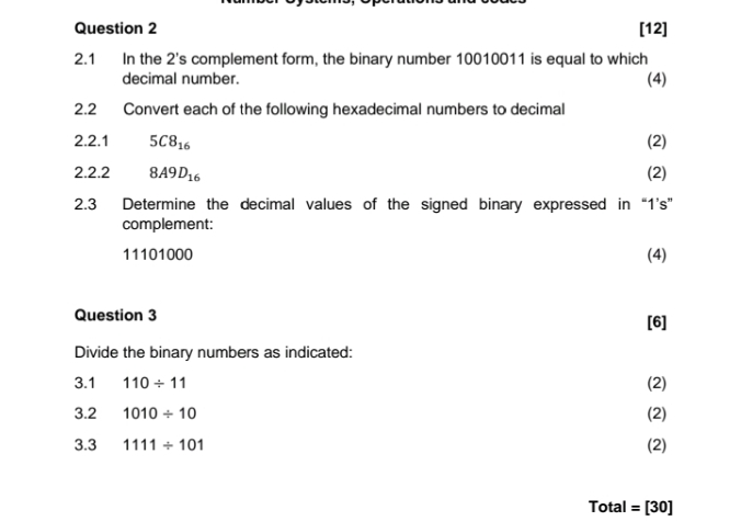 Question 2 [ 1 2 ] 2 . 1 In the 2 ' s complement