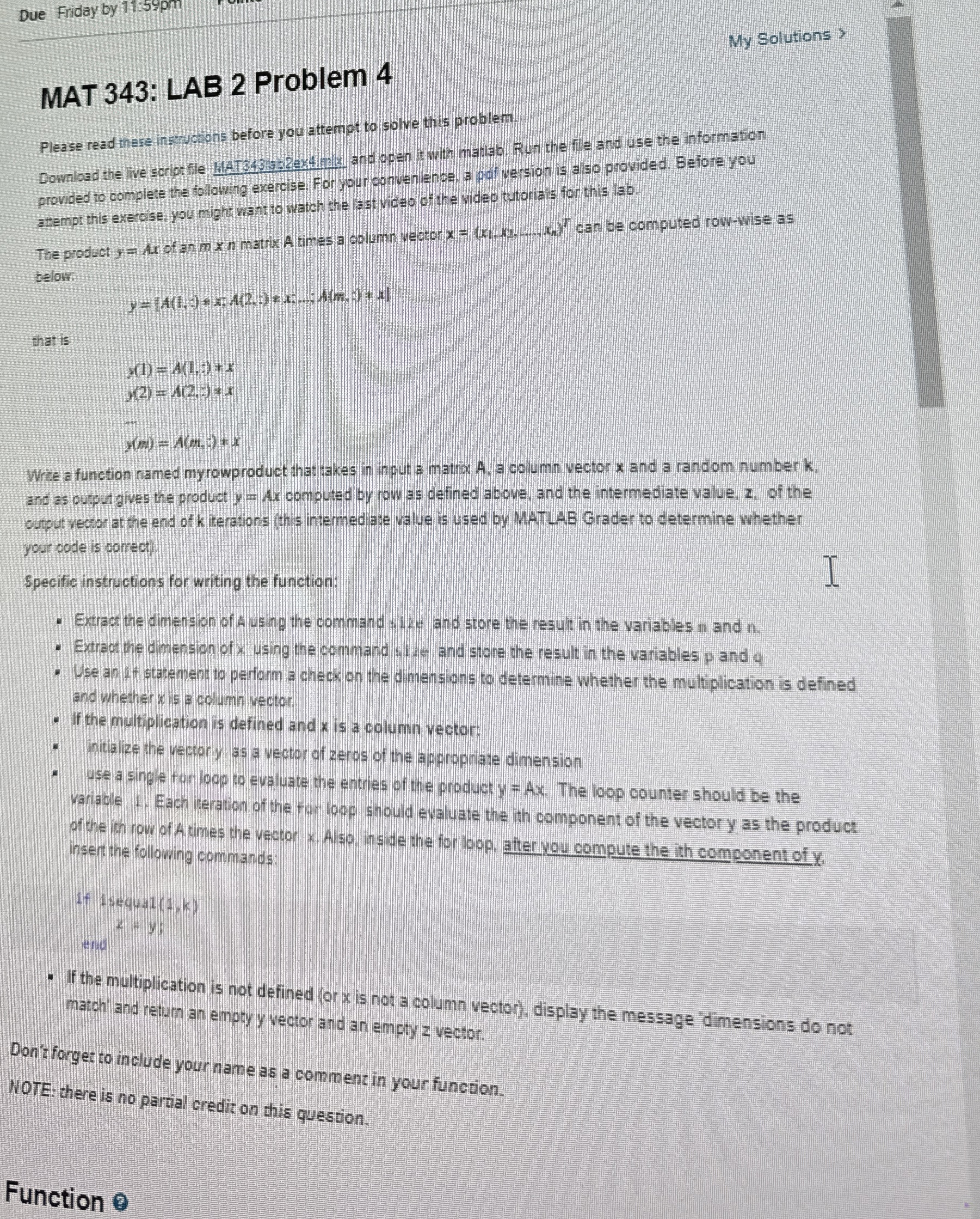 Due Friday by 1 1 . 5 9 pm My Solutions ? MAT 3 4