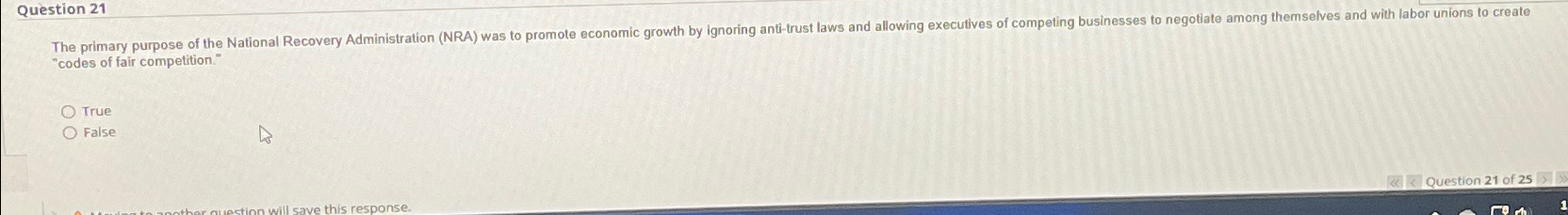Question 2 1 "codes of fair competition:" True