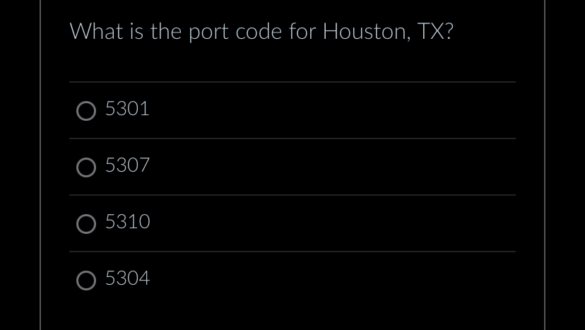 What is the port code for Houston, TX ? \ table [