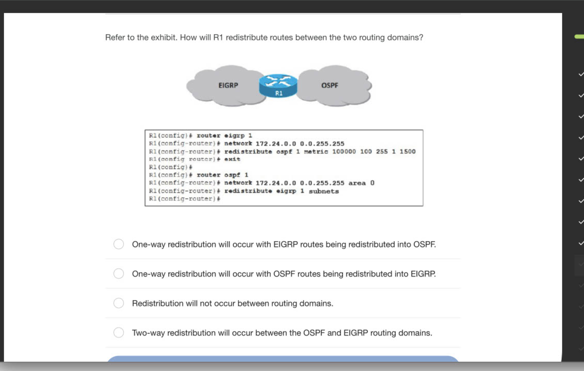 One - way redistribution will occur with EIGRP