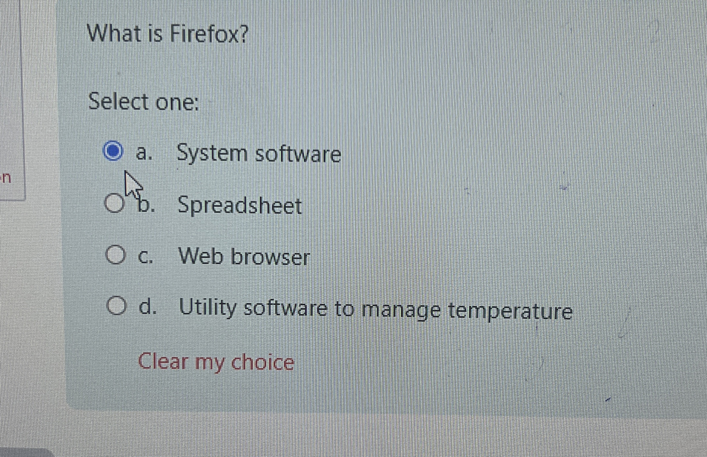 What is Firefox? Select one: a . System software
