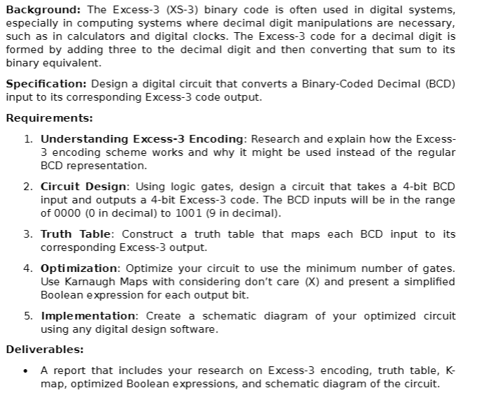 Background: The Excess - 3 ( XS - 3 ) binary code
