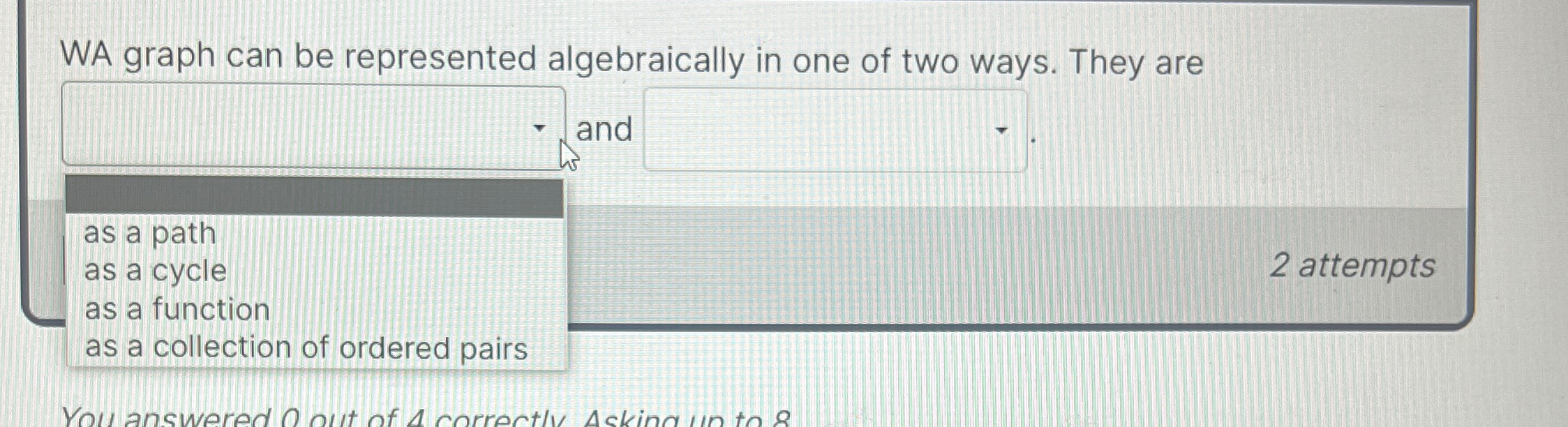 WA graph can be represented algebraically in one